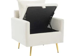 ModernLuxe Fauteuil Stof Fluweel / Suedine-Vipi Fauteuil In Fluwelen Stof Met Opbergruimte En Kussen - Poten Van Goudkleurig Metaal - Wit