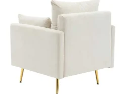 ModernLuxe Fauteuil Stof Fluweel / Suedine-Vipi Fauteuil In Fluwelen Stof Met Opbergruimte En Kussen - Poten Van Goudkleurig Metaal - Wit