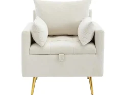 ModernLuxe Fauteuil Stof Fluweel / Suedine-Vipi Fauteuil In Fluwelen Stof Met Opbergruimte En Kussen - Poten Van Goudkleurig Metaal - Wit