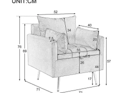 ModernLuxe Fauteuil Stof Fluweel / Suedine-Vipi Fauteuil In Fluwelen Stof Met Opbergruimte En Kussen - Poten Van Goudkleurig Metaal - Wit