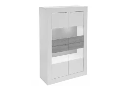 Vente-unique Boekenkast & Vitrine-Vitrinekast Comete - Met Led-Verlichting - Vier Deuren - Wit Gelakt