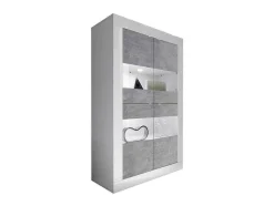Vente-unique Boekenkast & Vitrine-Vitrinekast Comete - Met Ledverlichting - Vier Deuren - Wit Gelakt En Beton