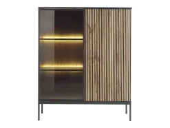 Vente-unique Boekenkast & Vitrine-Vitrinekast Met 2 Deurtjes Met Ledverlichting Van Mdf En Gerookt Glas - Zwart En Naturel - Ovila