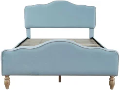 ModernLuxe Tweepersoonsbed-Volwassen Bed Bekleed Met Fluweel 140X200Cm - Met Verstelbaar Hoofdeinde - Blauw