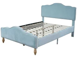 ModernLuxe Tweepersoonsbed-Volwassen Bed Bekleed Met Fluweel 140X200Cm - Met Verstelbaar Hoofdeinde - Blauw