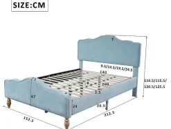 ModernLuxe Tweepersoonsbed-Volwassen Bed Bekleed Met Fluweel 140X200Cm - Met Verstelbaar Hoofdeinde - Blauw