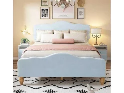 ModernLuxe Tweepersoonsbed-Volwassen Bed Bekleed Met Fluweel 140X200Cm - Met Verstelbaar Hoofdeinde - Blauw