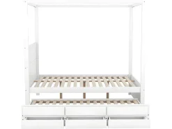 ModernLuxe Bed Met Slaaplade-Volwassen Bed 140X200Cm - Hemelbed Met Onderschuifbed En 3 Lades - Wit