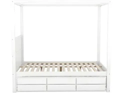 ModernLuxe Bed Met Slaaplade-Volwassen Bed 140X200Cm - Hemelbed Met Onderschuifbed En 3 Lades - Wit