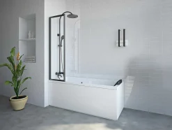 Shower & Design Badscherm-Vouwbaar Badscherm In Metaal Matzwart Industriele Stijl 80 X 140 Cm District