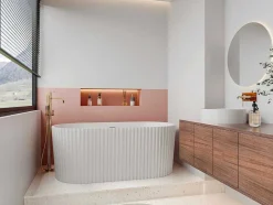 Shower & Design Vrijstaand Bad-Vrijstaand Geribbeld Acrylbad Wit (Glanzend) 220 Liter 150 X 75 X 58 Cm Aliena