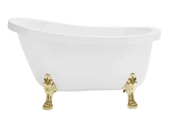 Shower & Design Vrijstaand Bad Op Pootjes-Vrijstaand Retrobad Met Gouden Leeuwenpoten - 200 L - 145 X 74 X 77 Cm - Wit - Nisos Ii