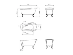 Shower & Design Vrijstaand Bad Op Pootjes-Vrijstaand Retrobad Met Gouden Leeuwenpoten - 200 L - 145 X 74 X 77 Cm - Wit - Nisos Ii