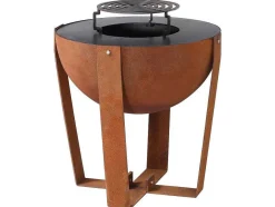 Vente-unique Buitenkeuken-Vuurkorf, Barbecue En Plancha 3 In 1 Van Staal Corten L70 X H80 X D70 Cm - Grezio