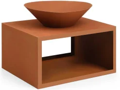 Vente-unique Buitenkeuken-Vuurkorf Van Staal Corten Met Bergruimte Voor Hout - L90 X H67,5 X D75 Cm - Bezio