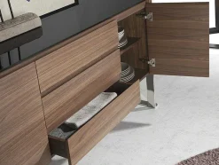 Angel Cerda Buffetkast-Walnoot Dressoir Met Zwart Glazen Blad 3060