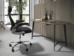 Angel Cerda Bureaumeubel-Walnoot En Zwart Getint Glazen Bureau 3137