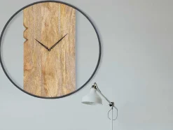 OZAIA Wandklok-Wandklok In Twee Materialen - D61 Cm - Hout En Metaal - Licht Hout En Zwart - Galou