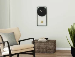 OZAIA Wandklok-Wandklok Van Metaal - L31X H60 Cm - Zwart En Goudkleurig - Fastina