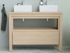 Vente-unique Dubbele Wastafel-Wastafelmeubel Met Dubbele Opzetwastafel - Eikenfineer - 120 Cm - Cosmoti