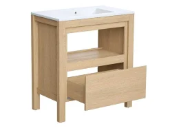 Vente-unique Badkamermeubel Met Enkele Wastafel-Wastafelmeubel Met Inbouwwastafel - Eikenfineer - 80 Cm - Cosmoti