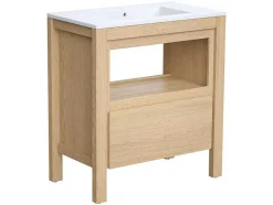 Vente-unique Badkamermeubel Met Enkele Wastafel-Wastafelmeubel Met Inbouwwastafel - Eikenfineer - 80 Cm - Cosmoti