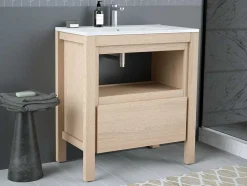 Vente-unique Badkamermeubel Met Enkele Wastafel-Wastafelmeubel Met Inbouwwastafel - Eikenfineer - 80 Cm - Cosmoti