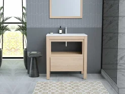 Vente-unique Wastafelmeubel-Wastafelmeubel Met Opbergvak - Eikenfineer - 80 Cm - Cosmoti