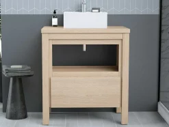 Vente-unique Badkamermeubel Met Enkele Wastafel-Wastafelmeubel Met Opzetwastafel - Eikenfineer - 80 Cm - Cosmoti