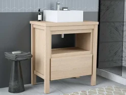 Vente-unique Badkamermeubel Met Enkele Wastafel-Wastafelmeubel Met Opzetwastafel - Eikenfineer - 80 Cm - Cosmoti