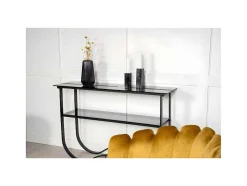 Furniture Fashion Sidetable-Wavy Sidetable Met Plank 34X117 Cm Zwart.