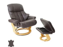 Vente-unique Fauteuil Leer-Windsor Xxl Relaxfauteuil Met Kruk, Bruin, Natuurlijk Bruin