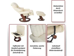 Vente-unique Fauteuil Leer-Windsor Xxl Relaxfauteuil Met Kruk, Bruin, Natuurlijk Bruin