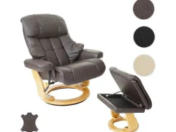 Vente-unique Fauteuil Leer-Windsor Xxl Relaxfauteuil Met Kruk, Bruin, Natuurlijk Bruin