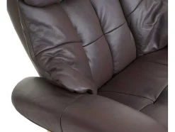 Vente-unique Fauteuil Leer-Windsor Xxl Relaxfauteuil Met Kruk, Bruin, Natuurlijk Bruin