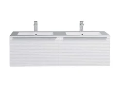 Vente-unique Dubbele Wastafel-Wit Hangmeubel Voor Badkamer Met Groeven Met Dubbele Inbouwwastafel - 120 Cm - Latoma