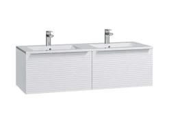 Vente-unique Dubbele Wastafel-Wit Hangmeubel Voor Badkamer Met Groeven Met Dubbele Inbouwwastafel - 120 Cm - Latoma