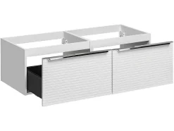 Vente-unique Dubbele Wastafel-Wit Hangmeubel Voor Badkamer Met Groeven Met Dubbele Inbouwwastafel - 120 Cm - Latoma