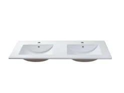 Vente-unique Dubbele Wastafel-Wit Hangmeubel Voor Badkamer Met Groeven Met Dubbele Inbouwwastafel - 120 Cm - Latoma
