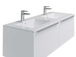 Vente-unique Dubbele Wastafel-Wit Hangmeubel Voor Badkamer Met Groeven Met Dubbele Inbouwwastafel - 120 Cm - Latoma