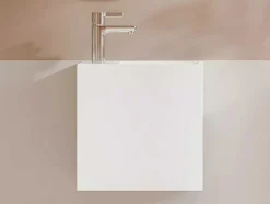 Shower & Design Muurkast Badkamer-Witte Hangende Wastafel Van Solid Surface Met Nis - Kraan Links - 40 Cm - Pumori