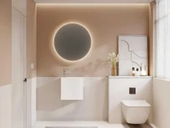 Shower & Design Muurkast Badkamer-Witte Hangende Wastafel Van Solid Surface Met Nis - Kraan Links - 40 Cm - Pumori