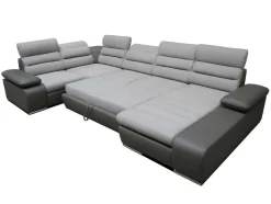 Vente-unique Xxl Hoekbank-Xxl Hoekbedbank Van Stof En Kunstleer Boileau - Tweekleurig Grijs/Antraciet - Hoek Rechts