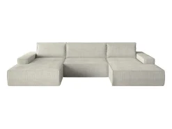 Vente-unique Xxl Hoekbank-Xxl Hoekslaapbank Van Beige Ribfluweel Amelia