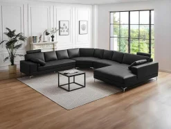 LINEA SOFA Xxl Hoekbank-Xxl Zevenzitsbank Hoogwaardig Leer Donatello Ii - Zwart - Hoek Rechts