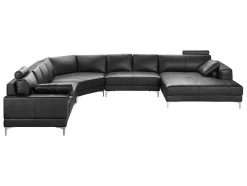 LINEA SOFA Xxl Hoekbank-Xxl Zevenzitsbank Hoogwaardig Leer Donatello Ii - Zwart - Hoek Rechts