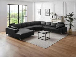 LINEA SOFA Xxl Hoekbank-Xxl Zevenzitsbank Hoogwaardig Leer Donatello Ii - Zwart - Hoek Links