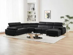 Vente-unique Xxl Hoekbank-Xxl Zevenzitsbank Van Leer Elevanto - Zwart - Hoek Rechts