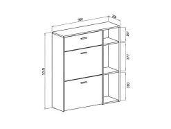 Skraut Home Schoenenkast-Zapatero Furniture, Windmodel, 90X26X101.5Cm, Tegroep Hall En Hall, Grijs En Eiken, Moderne Stijl