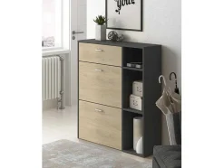 Skraut Home Schoenenkast-Zapatero Furniture, Windmodel, 90X26X101.5Cm, Tegroep Hall En Hall, Grijs En Eiken, Moderne Stijl